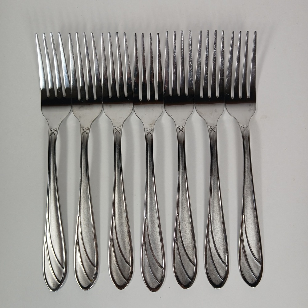Cambridge Medina Forks Stainless Steel Silverware Glossy Satin Frosted Set Of 7